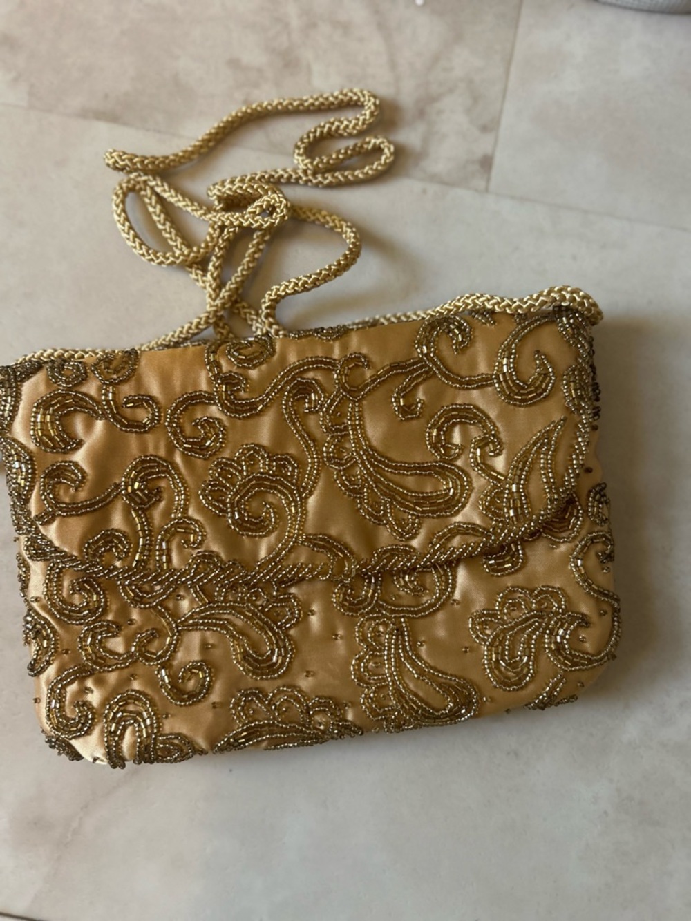Valerie Stevens Gold Beaded Evening Prom Crossbody Purse
